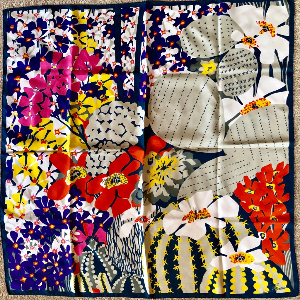 Rare La Mendola Vintage Silk Scarf Cactus Bloom Ec